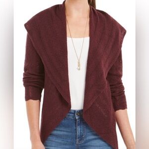 NEW Open Lightweight Sweater Cardigan L Waterfall Burgundy Style & Co